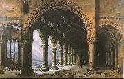 The Effect of Fog and Snow Seen through a Ruined Gothic Colonnade